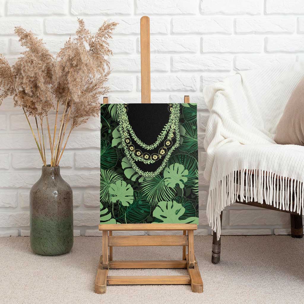 Green Hawaii Kukui Nut Lei Canvas Wall Art Hawaiian Pattern Monstera Tropical Vibes - Polynesian Pride