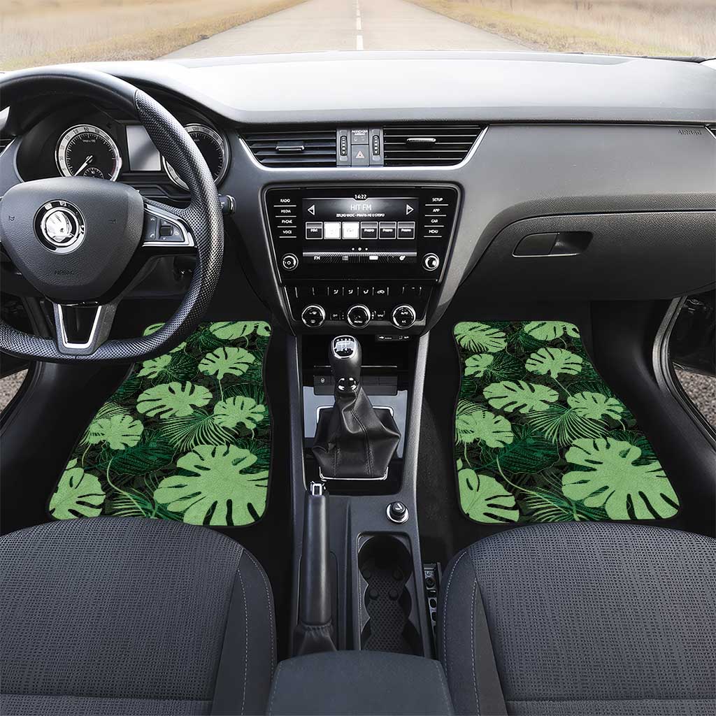 Green Hawaii Kukui Nut Lei Car Mats Hawaiian Pattern Monstera Tropical Vibes - Polynesian Pride