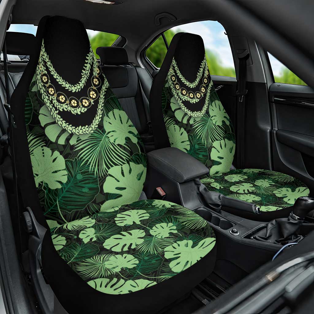 Green Hawaii Kukui Nut Lei Car Seat Cover Hawaiian Pattern Monstera Tropical Vibes - Polynesian Pride