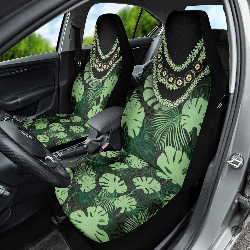 Green Hawaii Kukui Nut Lei Car Seat Cover Hawaiian Pattern Monstera Tropical Vibes - Polynesian Pride