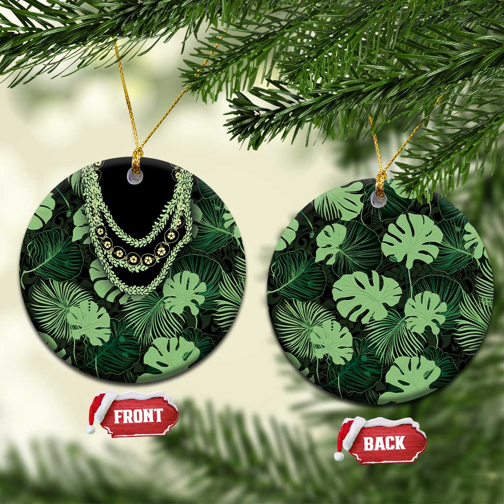 Green Hawaii Kukui Nut Lei Ceramic Ornament Hawaiian Pattern Monstera Tropical Vibes - Polynesian Pride