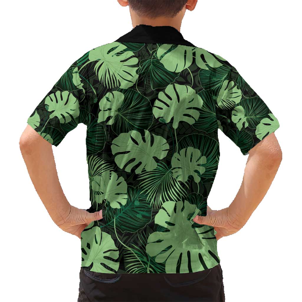 Green Hawaii Kukui Nut Lei Family Matching Long Sleeve Bodycon Dress and Hawaiian Shirt Hawaiian Pattern Monstera Tropical Vibes - Polynesian Pride