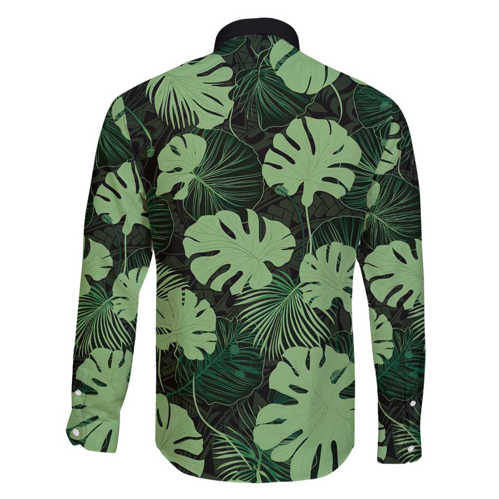 Green Hawaii Kukui Nut Lei Family Matching Long Sleeve Bodycon Dress and Hawaiian Shirt Hawaiian Pattern Monstera Tropical Vibes - Polynesian Pride