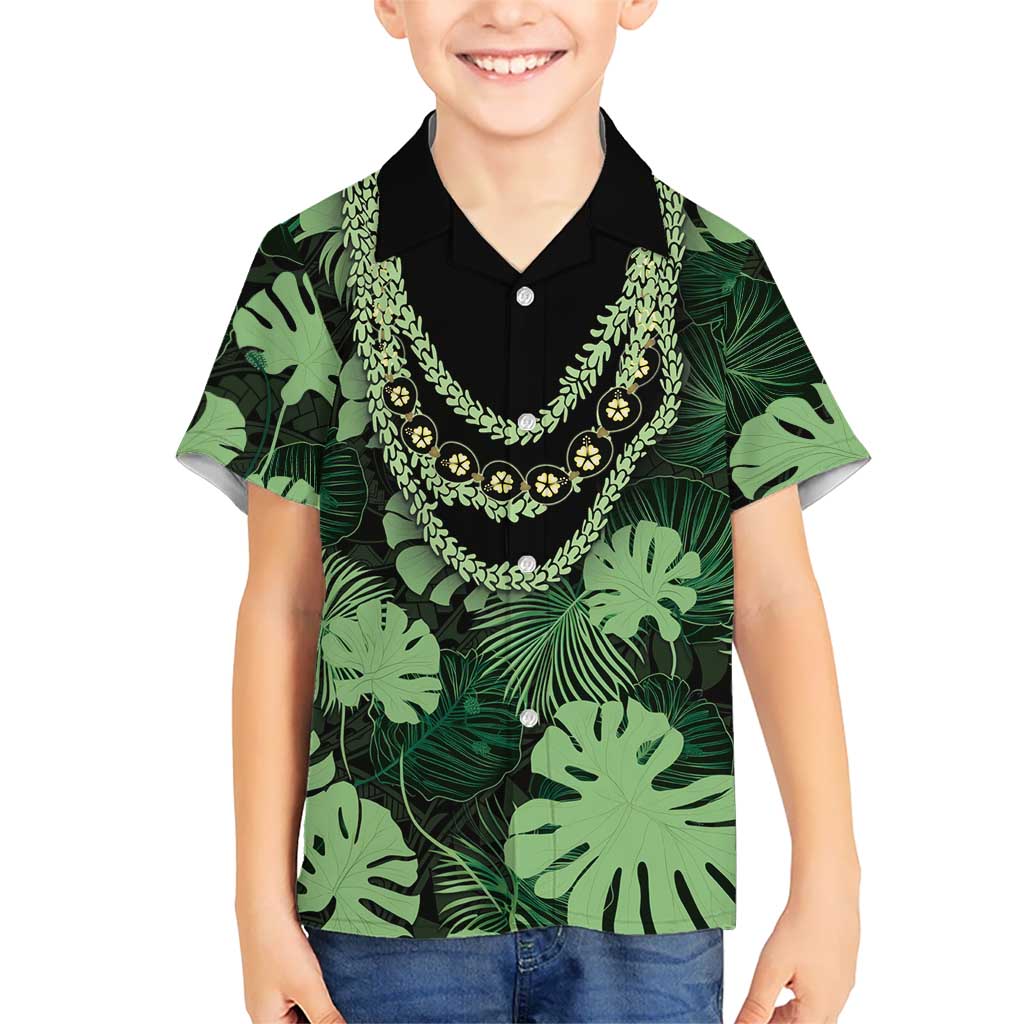 Green Hawaii Kukui Nut Lei Family Matching Off Shoulder Maxi Dress and Hawaiian Shirt Hawaiian Pattern Monstera Tropical Vibes LT14 Son's Shirt Green - Polynesian Pride