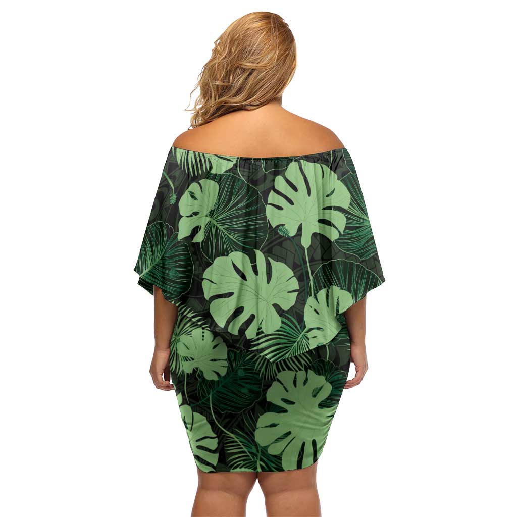 Green Hawaii Kukui Nut Lei Family Matching Off Shoulder Short Dress and Hawaiian Shirt Hawaiian Pattern Monstera Tropical Vibes LT14 - Polynesian Pride