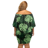 Green Hawaii Kukui Nut Lei Family Matching Off Shoulder Short Dress and Hawaiian Shirt Hawaiian Pattern Monstera Tropical Vibes LT14 - Polynesian Pride