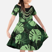 Green Hawaii Kukui Nut Lei Family Matching Summer Maxi Dress and Hawaiian Shirt Hawaiian Pattern Monstera Tropical Vibes LT14 Daughter's Dress Green - Polynesian Pride