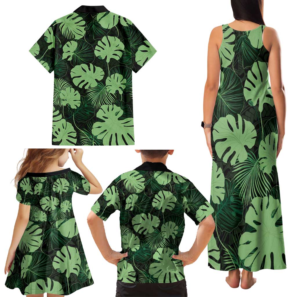 Green Hawaii Kukui Nut Lei Family Matching Tank Maxi Dress and Hawaiian Shirt Hawaiian Pattern Monstera Tropical Vibes LT14 - Polynesian Pride