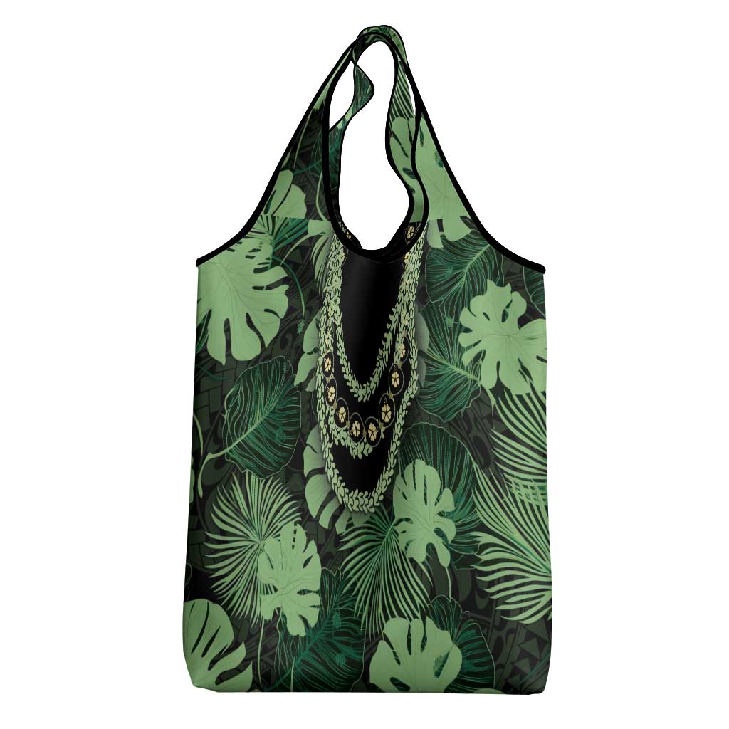 Green Hawaii Kukui Nut Lei Grocery Bag Hawaiian Pattern Monstera Tropical Vibes - Polynesian Pride