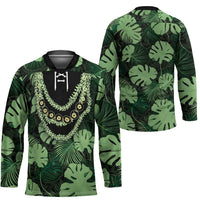 Green Hawaii Kukui Nut Lei Hockey Jersey Hawaiian Pattern Monstera Tropical Vibes - Polynesian Pride