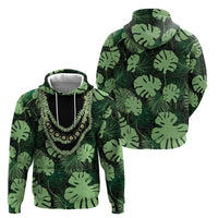 Green Hawaii Kukui Nut Lei Hoodie Hawaiian Pattern Monstera Tropical Vibes - Polynesian Pride