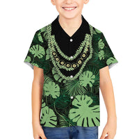 Green Hawaii Kukui Nut Lei Kid Hawaiian Shirt Hawaiian Pattern Monstera Tropical Vibes - Polynesian Pride