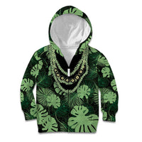 Green Hawaii Kukui Nut Lei Kid Hoodie Hawaiian Pattern Monstera Tropical Vibes - Polynesian Pride