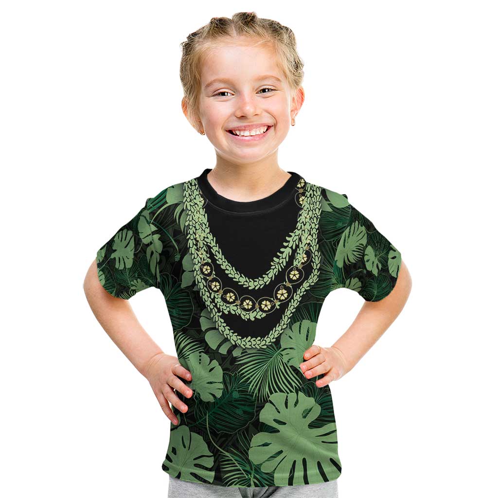 Green Hawaii Kukui Nut Lei Kid T Shirt Hawaiian Pattern Monstera Tropical Vibes - Polynesian Pride