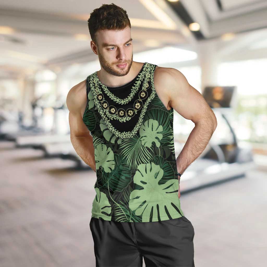 Green Hawaii Kukui Nut Lei Men Tank Top Hawaiian Pattern Monstera Tropical Vibes - Polynesian Pride