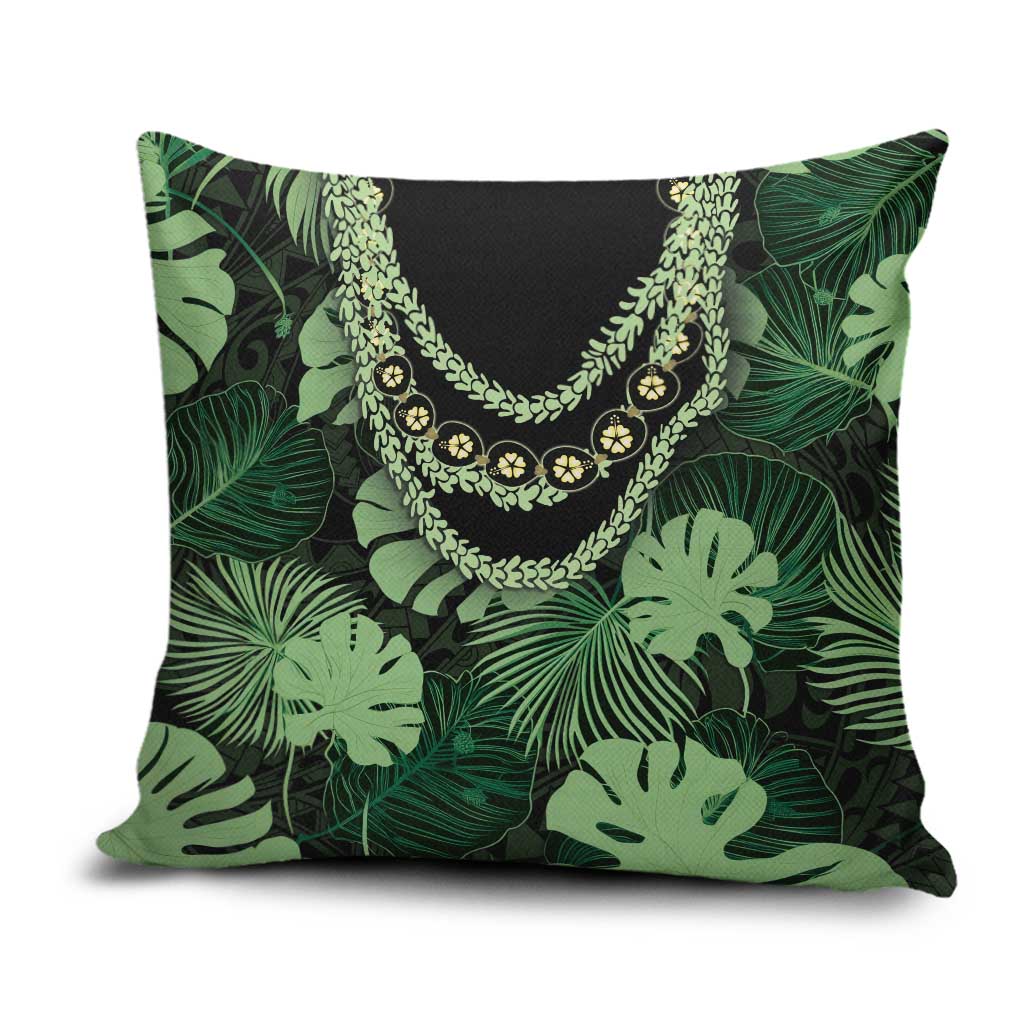 Green Hawaii Kukui Nut Lei Pillow Cover Hawaiian Pattern Monstera Tropical Vibes - Polynesian Pride