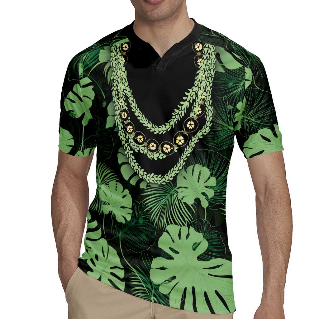 Green Hawaii Kukui Nut Lei Rugby Jersey Hawaiian Pattern Monstera Tropical Vibes - Polynesian Pride
