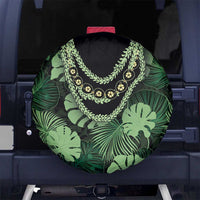 Green Hawaii Kukui Nut Lei Spare Tire Cover Hawaiian Pattern Monstera Tropical Vibes - Polynesian Pride