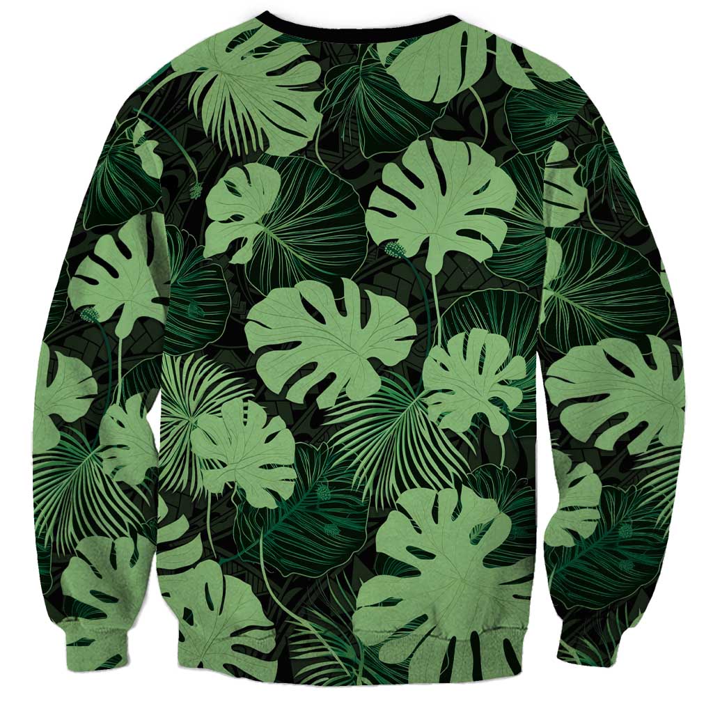 Green Hawaii Kukui Nut Lei Sweatshirt Hawaiian Pattern Monstera Tropical Vibes - Polynesian Pride