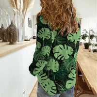 Green Hawaii Kukui Nut Lei Women Casual Shirt Hawaiian Pattern Monstera Tropical Vibes - Polynesian Pride