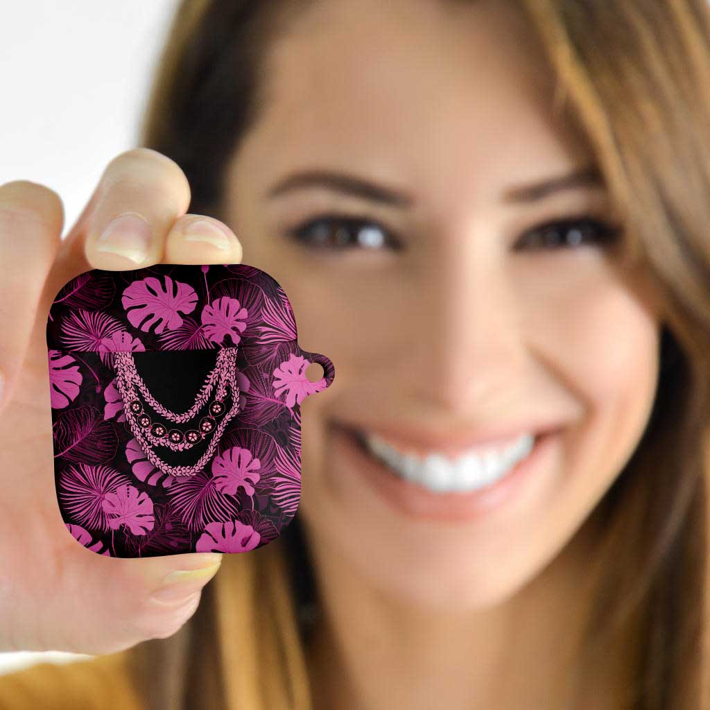 Pink Hawaii Kukui Nut Lei AirPods Case Hawaiian Pattern Monstera Tropical Vibes - Polynesian Pride