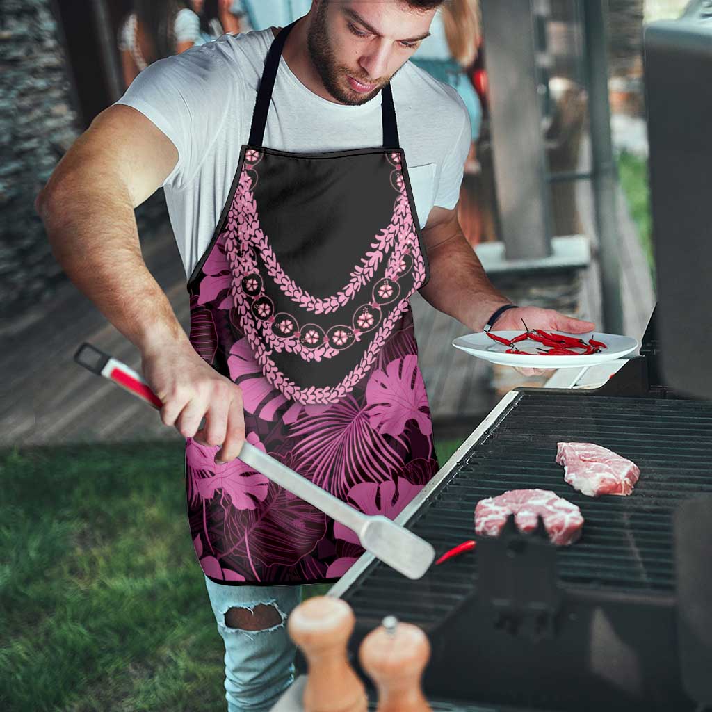 Pink Hawaii Kukui Nut Lei Apron Hawaiian Pattern Monstera Tropical Vibes - Polynesian Pride