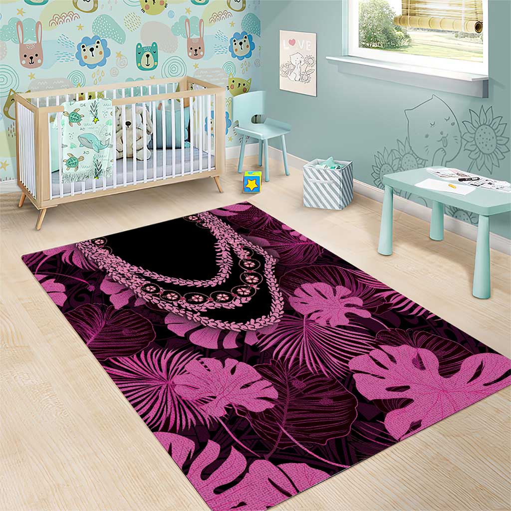 Pink Hawaii Kukui Nut Lei Area Rug Hawaiian Pattern Monstera Tropical Vibes - Polynesian Pride