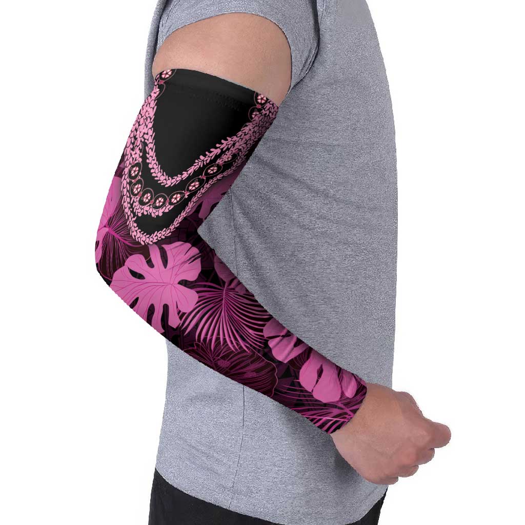 Pink Hawaii Kukui Nut Lei Arm Sleeves Hawaiian Pattern Monstera Tropical Vibes - Polynesian Pride