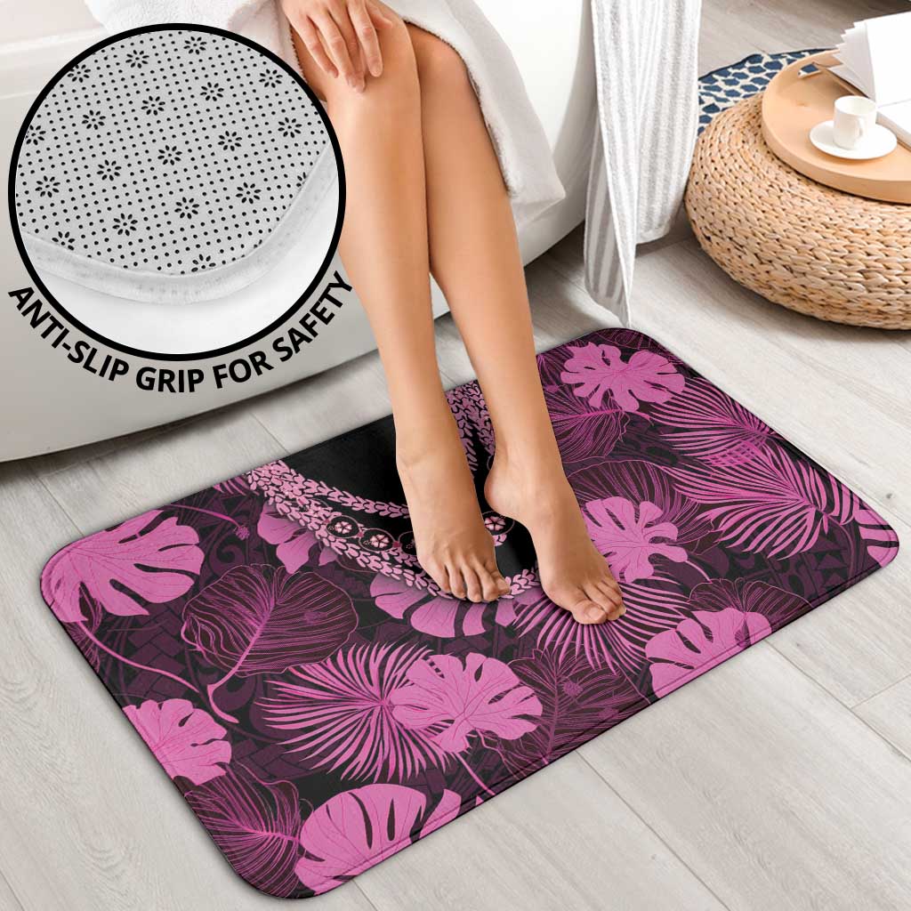 Pink Hawaii Kukui Nut Lei Bathroom Set Hawaiian Pattern Monstera Tropical Vibes - Polynesian Pride