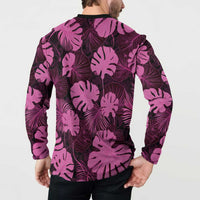 Pink Hawaii Kukui Nut Lei Button Sweatshirt Hawaiian Pattern Monstera Tropical Vibes - Polynesian Pride