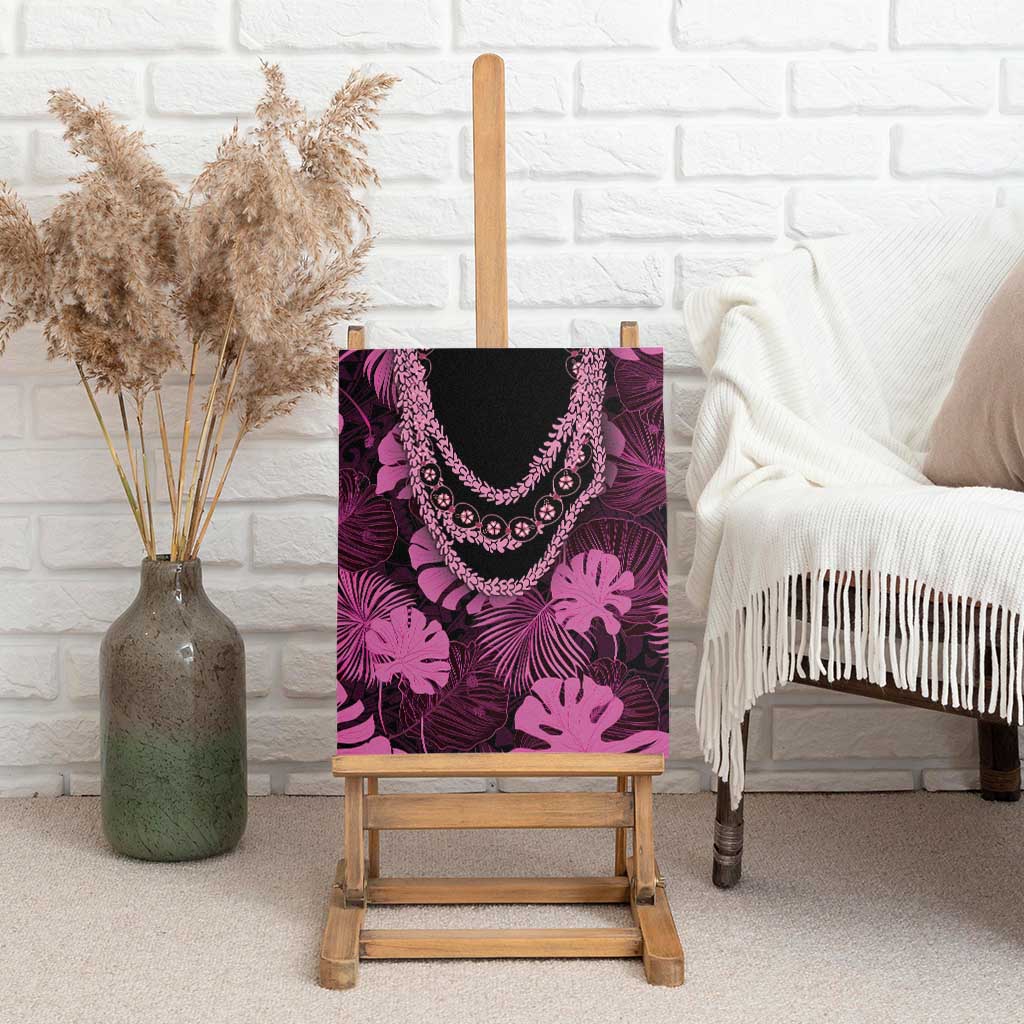 Pink Hawaii Kukui Nut Lei Canvas Wall Art Hawaiian Pattern Monstera Tropical Vibes - Polynesian Pride