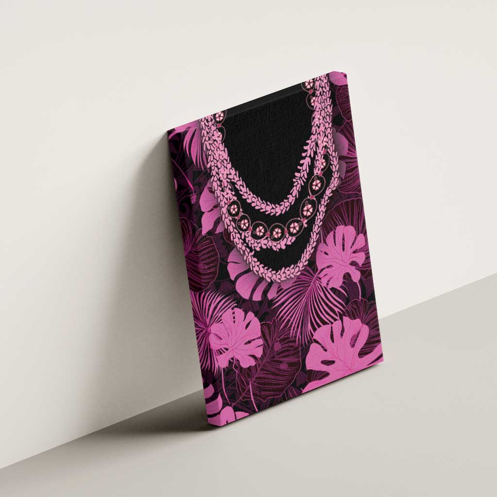 Pink Hawaii Kukui Nut Lei Canvas Wall Art Hawaiian Pattern Monstera Tropical Vibes - Polynesian Pride
