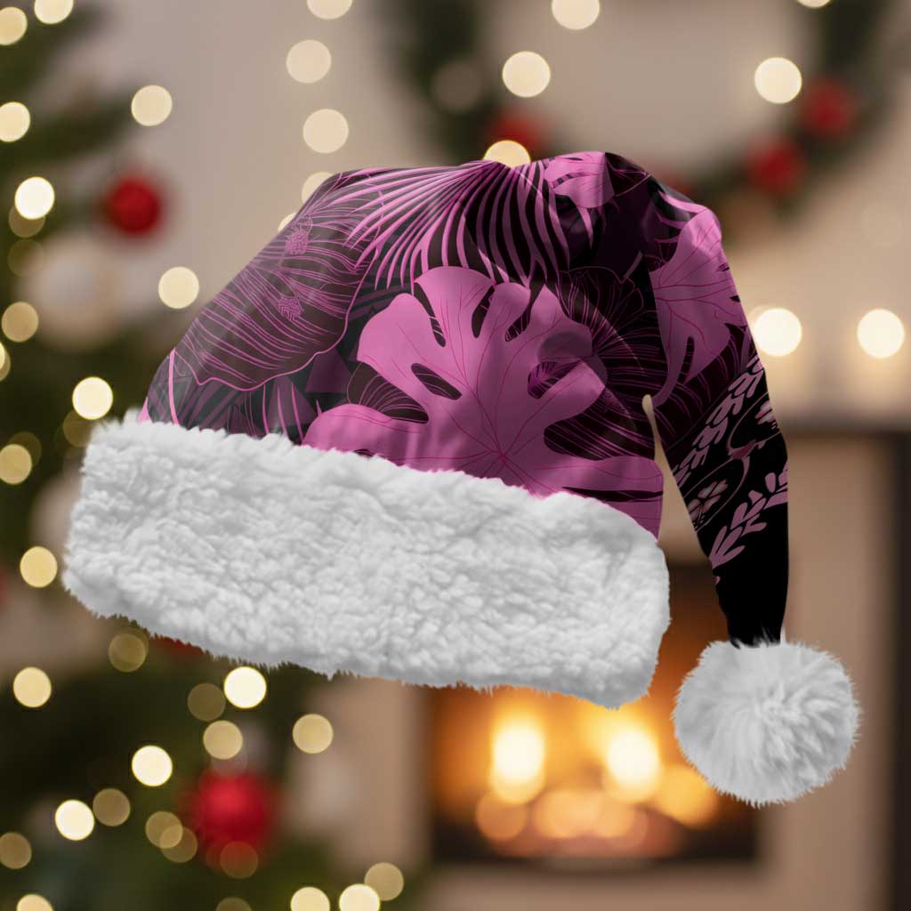 Pink Hawaii Kukui Nut Lei Christmas Santa Hat Hawaiian Pattern Monstera Tropical Vibes - Polynesian Pride