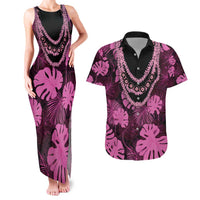 Pink Hawaii Kukui Nut Lei Couples Matching Tank Maxi Dress and Hawaiian Shirt Hawaiian Pattern Monstera Tropical Vibes - Polynesian Pride