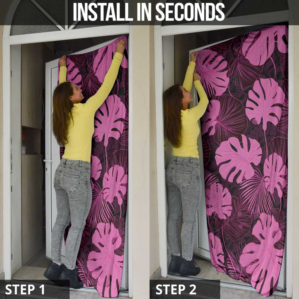 Pink Hawaii Kukui Nut Lei Door Cover Hawaiian Pattern Monstera Tropical Vibes - Polynesian Pride