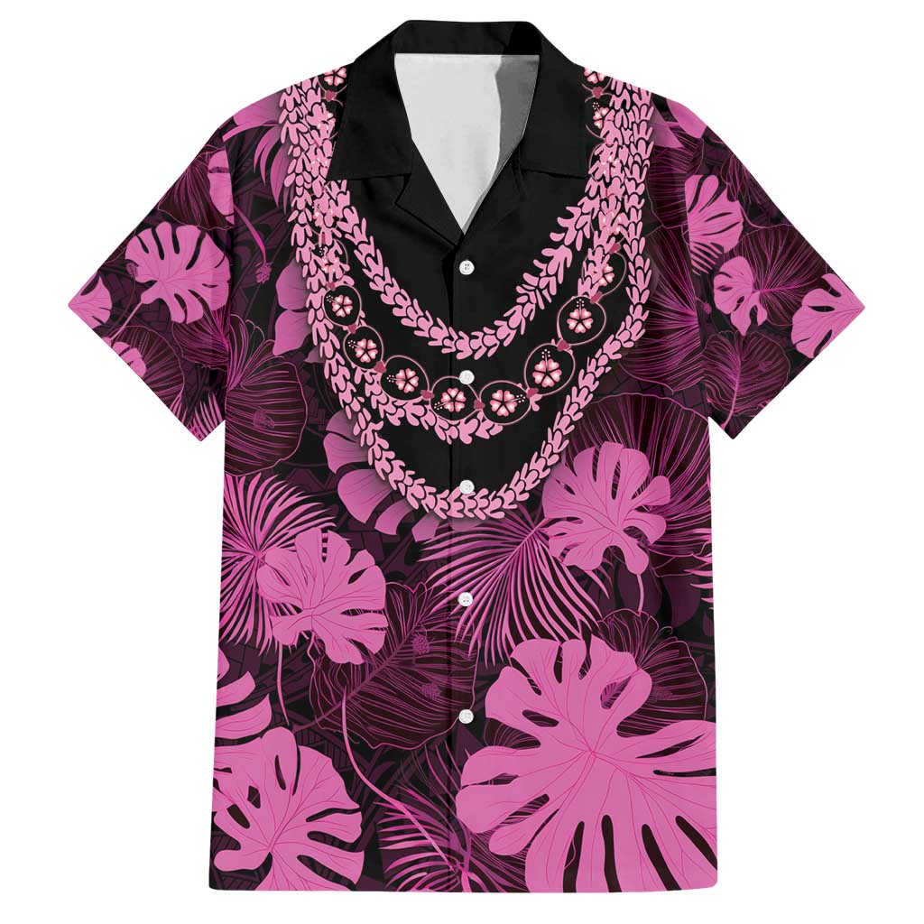 Pink Hawaii Kukui Nut Lei Family Matching Long Sleeve Bodycon Dress and Hawaiian Shirt Hawaiian Pattern Monstera Tropical Vibes - Polynesian Pride