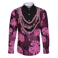 Pink Hawaii Kukui Nut Lei Family Matching Off The Shoulder Long Sleeve Dress and Hawaiian Shirt Hawaiian Pattern Monstera Tropical Vibes - Polynesian Pride