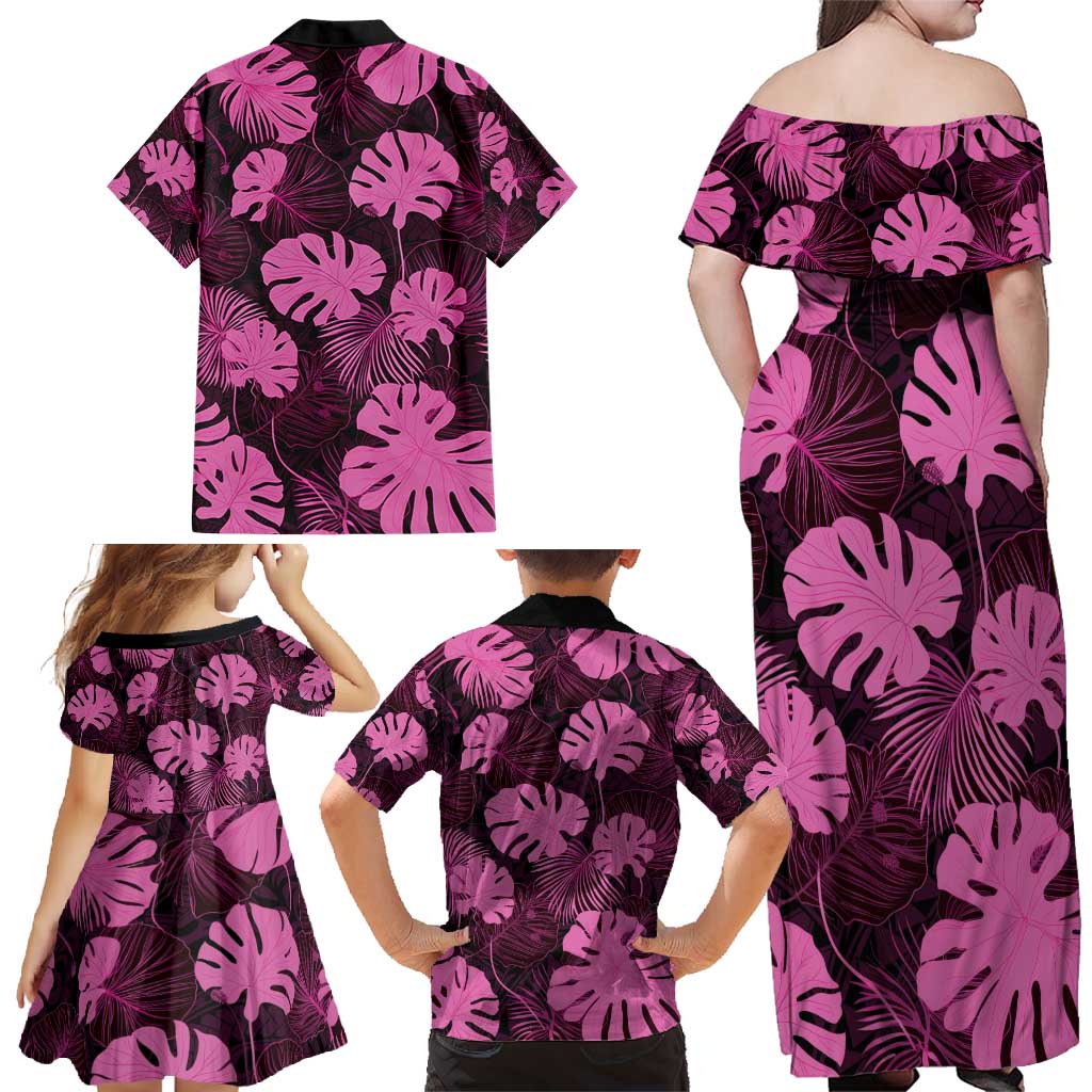 Pink Hawaii Kukui Nut Lei Family Matching Off Shoulder Maxi Dress and Hawaiian Shirt Hawaiian Pattern Monstera Tropical Vibes - Polynesian Pride