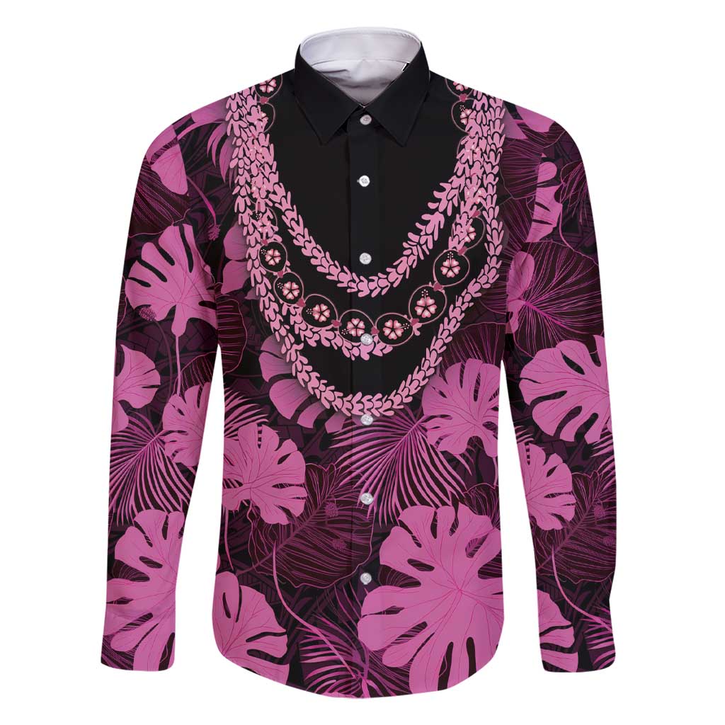 Pink Hawaii Kukui Nut Lei Family Matching Short Sleeve Bodycon Dress and Hawaiian Shirt Hawaiian Pattern Monstera Tropical Vibes - Polynesian Pride