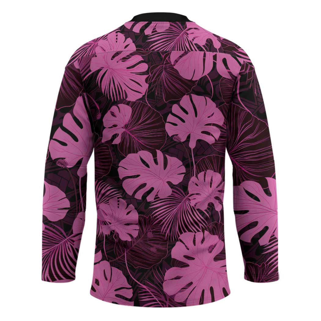 Pink Hawaii Kukui Nut Lei Hockey Jersey Hawaiian Pattern Monstera Tropical Vibes - Polynesian Pride