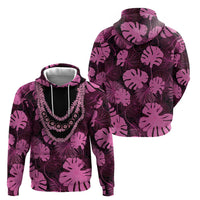 Pink Hawaii Kukui Nut Lei Hoodie Hawaiian Pattern Monstera Tropical Vibes - Polynesian Pride