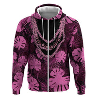 Pink Hawaii Kukui Nut Lei Hoodie Hawaiian Pattern Monstera Tropical Vibes - Polynesian Pride