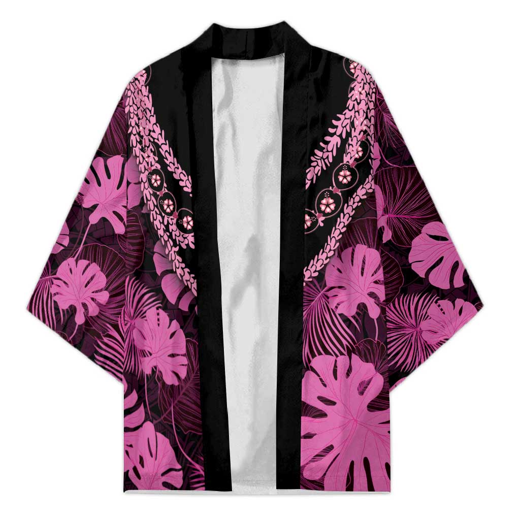 Pink Hawaii Kukui Nut Lei Kimono Hawaiian Pattern Monstera Tropical Vibes - Polynesian Pride