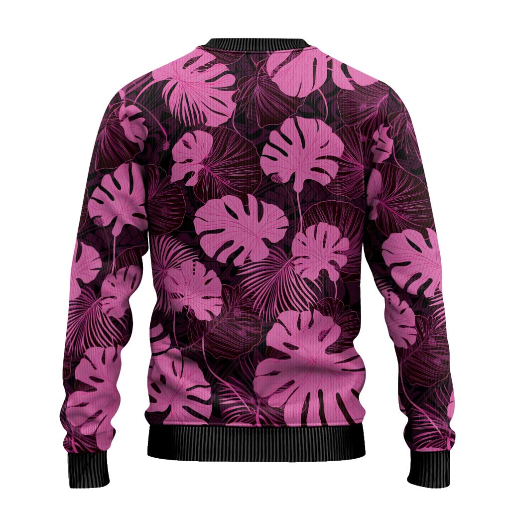 Pink Hawaii Kukui Nut Lei Ugly Christmas Sweater Hawaiian Pattern Monstera Tropical Vibes - Polynesian Pride