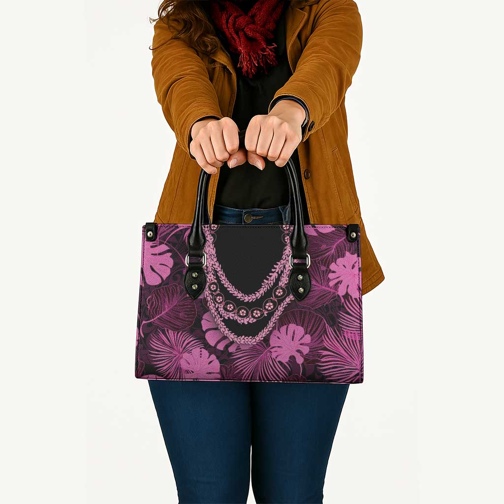 Pink Hawaii Kukui Nut Lei Leather Bag Hawaiian Pattern Monstera Tropical Vibes - Polynesian Pride