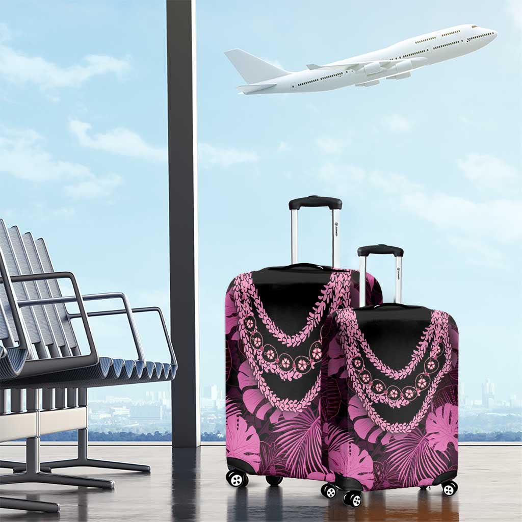 Pink Hawaii Kukui Nut Lei Luggage Cover Hawaiian Pattern Monstera Tropical Vibes - Polynesian Pride