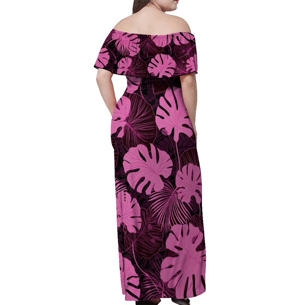 Pink Hawaii Kukui Nut Lei Off Shoulder Maxi Dress Hawaiian Pattern Monstera Tropical Vibes - Polynesian Pride