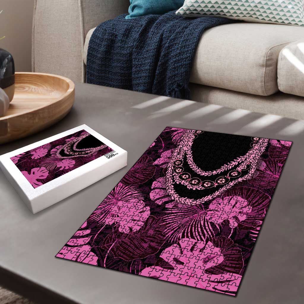 Pink Hawaii Kukui Nut Lei Puzzle Hawaiian Pattern Monstera Tropical Vibes - Polynesian Pride