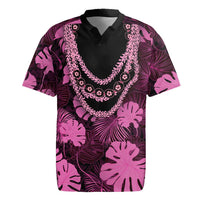 Pink Hawaii Kukui Nut Lei Rugby Jersey Hawaiian Pattern Monstera Tropical Vibes - Polynesian Pride