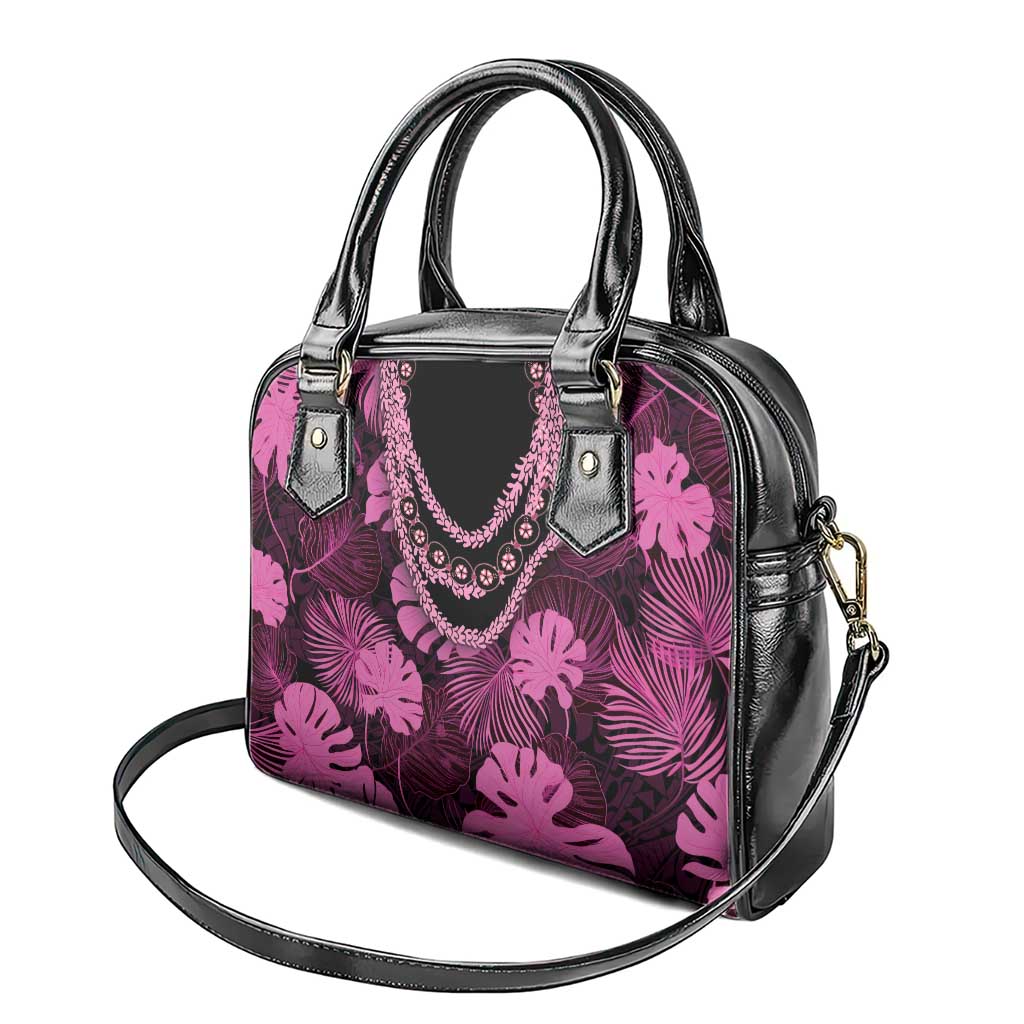 Pink Hawaii Kukui Nut Lei Shoulder Handbag Hawaiian Pattern Monstera Tropical Vibes - Polynesian Pride